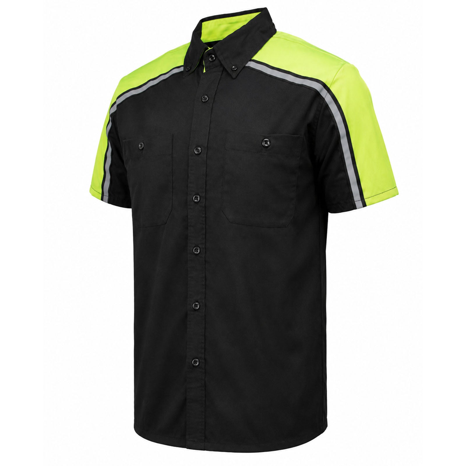 Milwaukee Motorcycle Clothing Co. Men’s Blk/Green Mechanic Work Shirt – w / Reflective Strip, Rider‑Built MDM11604