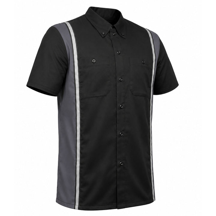 Milwaukee Motorcycle Clothing Co. Men’s Blk/Grey Mechanic Work Shirt – w / Reflective Strip, Rider‑Built MDM11608