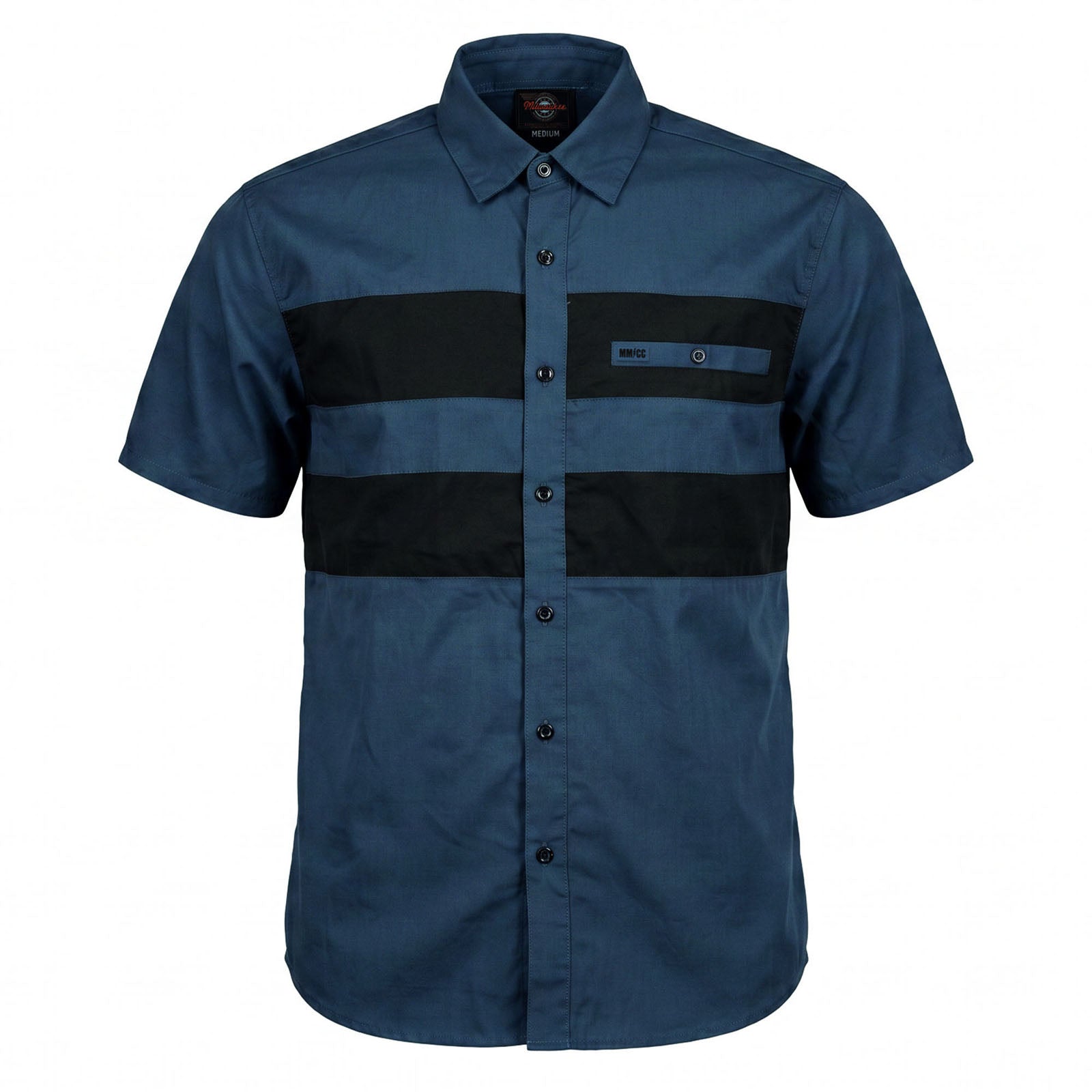 MMCC Men’s 'Double Down' Blue/Black Short Sleeve Mechanic Work Shirt - w/ Single Pocket - MDM11625