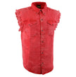 Milwaukee Leather MDM11681 Men’s Classic Red Button-Down Cut Off Frayed Sleeveless Casual Shirt