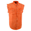 Milwaukee Leather MDM11682 Men’s Classic Orange/Beige Button-Down Cut Off Frayed Sleeveless Casual Shirt