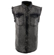 Milwaukee Leather MDM11683 Men’s Classic Beige/Black Button-Down Cut Off Frayed Sleeveless Casual Shirt