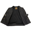 Milwaukee Leather MDM3008 Men's 'Brute' Black Perforated Leather and Denim Club Style Vest w/ Hidden Dual Closure