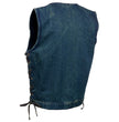 Milwaukee Leather MDM3013 Men's 'Brute' Concealed Snap Blue Denim V-Neck Side Lace Club Style Vest w/Hidden Zipper