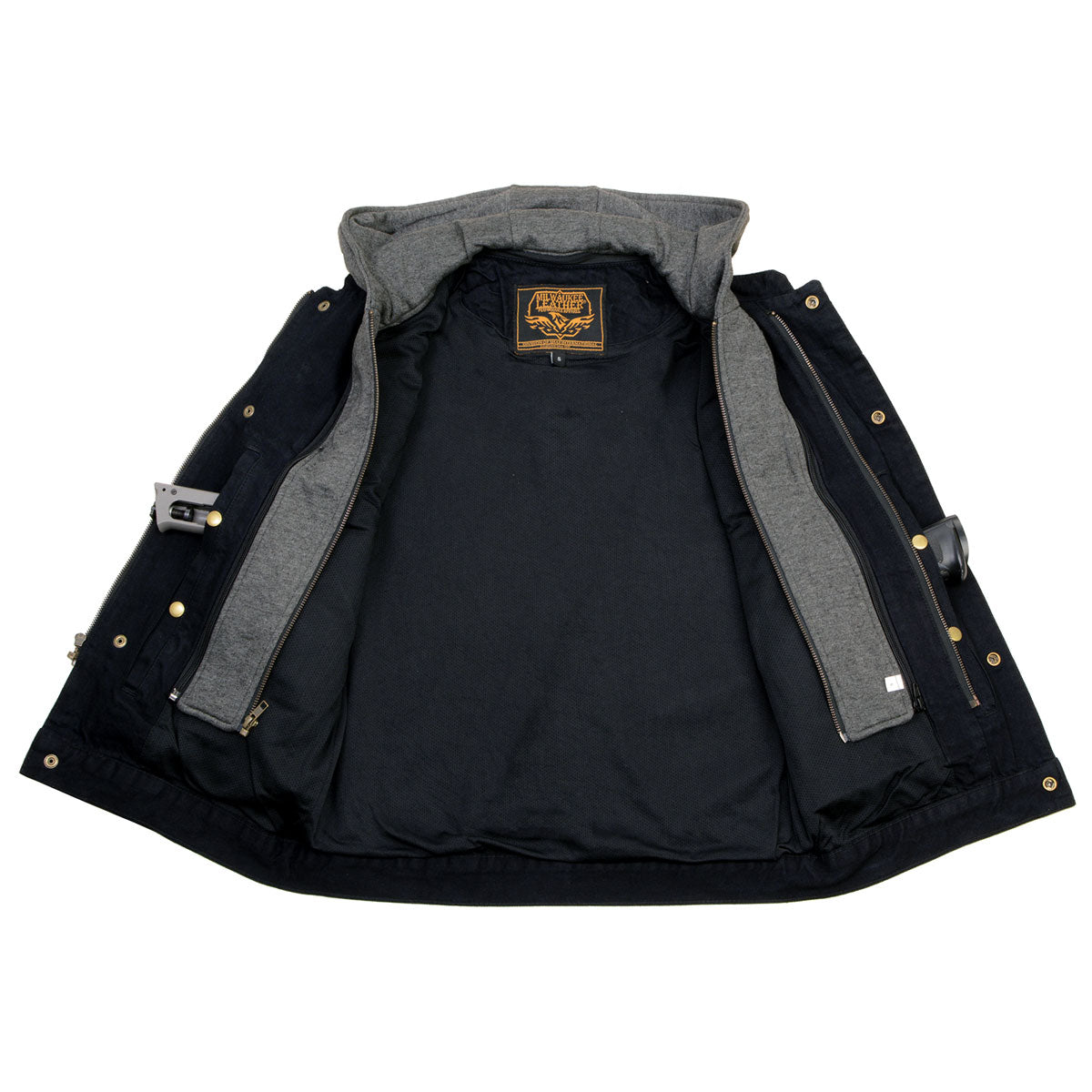 Milwaukee Leather MDM3015 Men's 'Rustic' Black Denim Motorcycle Riding Vest with Hoodie