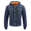 Milwaukee Leather MDM3020 Men's Blue Denim '5-in-1' Club Style Vest with Removable Hoodie
