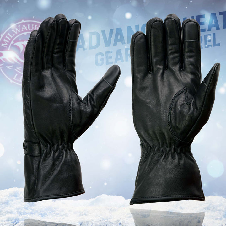 Milwaukee Leather MG7519SET Men’s Black Leather Heated Winter Gloves for Motorcycle Ski Hiking &amp; i-Touch
