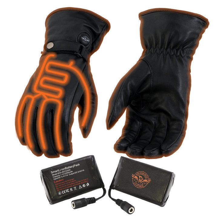 Milwaukee Leather MG7519SET Men’s Black Leather Heated Winter Gloves for Motorcycle Ski Hiking &amp; i-Touch