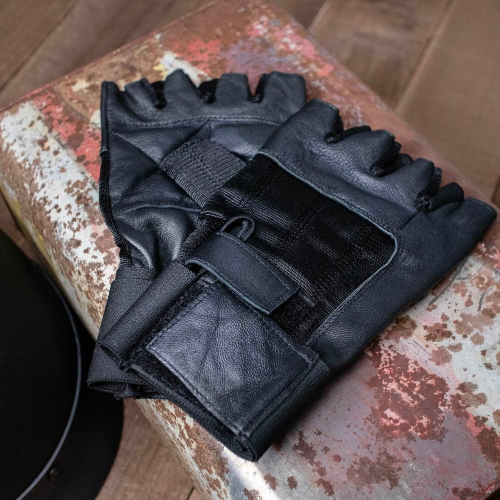 Milwaukee Leather MG7562 Men's Black Leather and Spandex Gel Padded Palm Fingerless Motorcycle Hand Gloves W/ Mesh Material