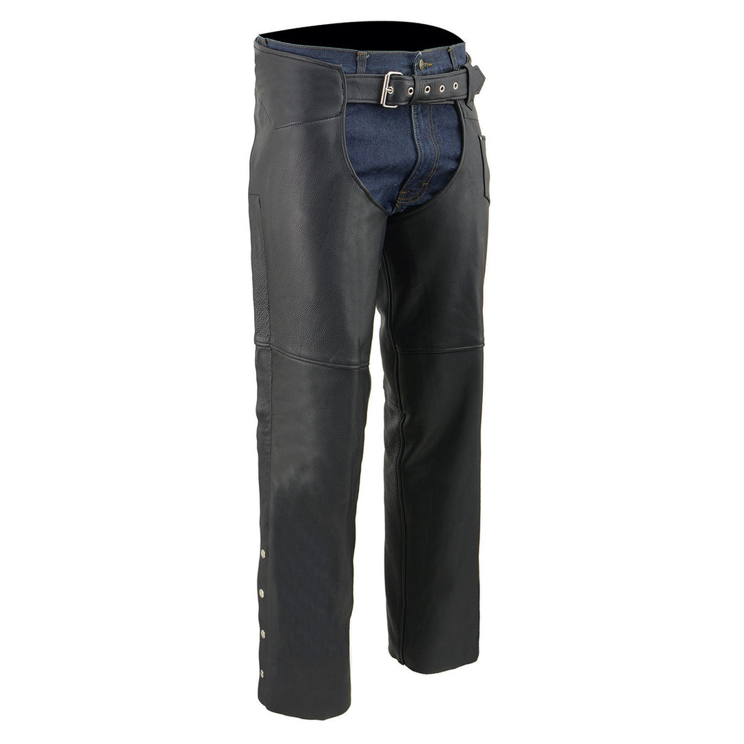 Milwaukee Leather Men's Black Premium Leather Fully Lined Motorcycle Chaps w/ Front Coin Pocket ML1115