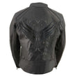 Milwaukee Leather ML1952 Women's Black 'Embroidered Wing and Stud Design' Leather Scooter Jacket