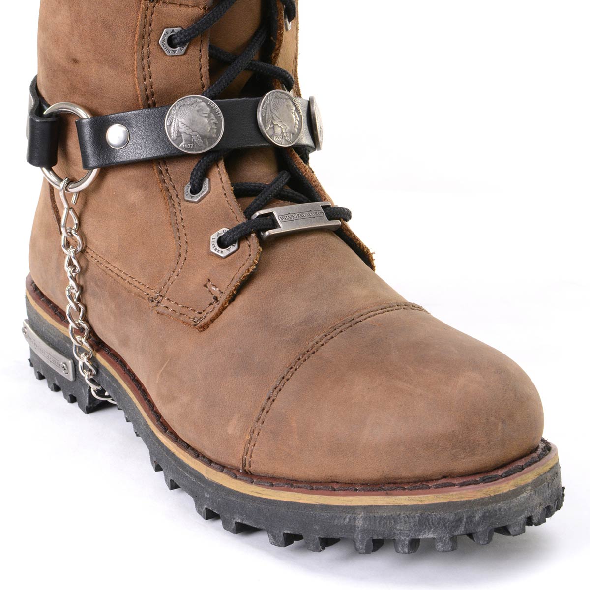 Milwaukee Leather Silver Boot Chain w/ Vintage Native American Medallion & Adjustable Strap -MLA3001