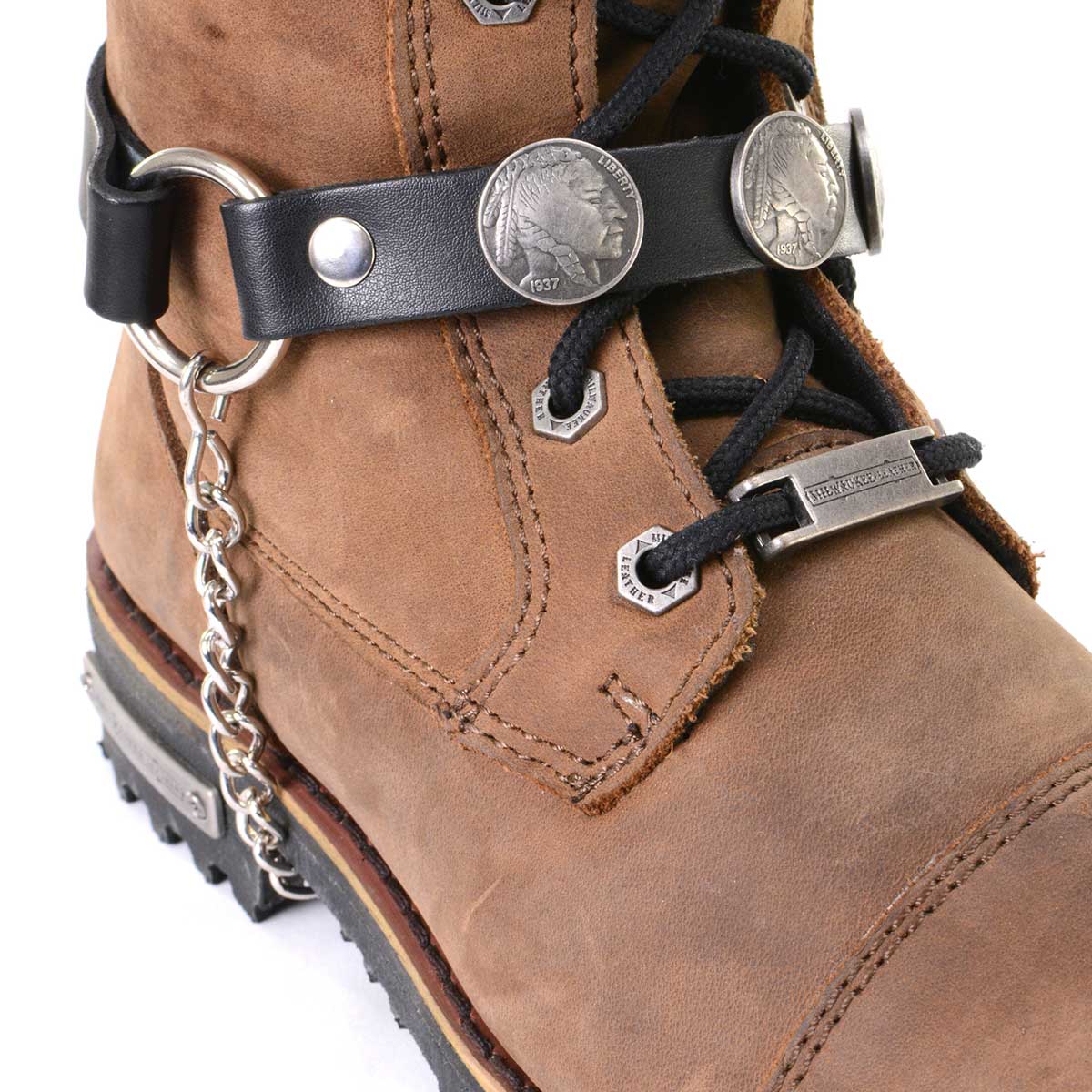 Milwaukee Leather Silver Boot Chain w/ Vintage Native American Medallion & Adjustable Strap -MLA3001