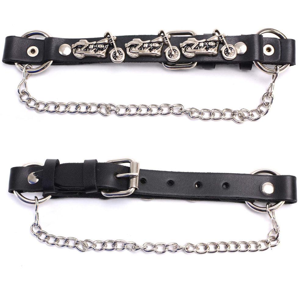 Milwaukee Leather Motorcycle Boot Chain - Silver Chain & Buckle, Motorcycle Medallion Accent - MLA3003