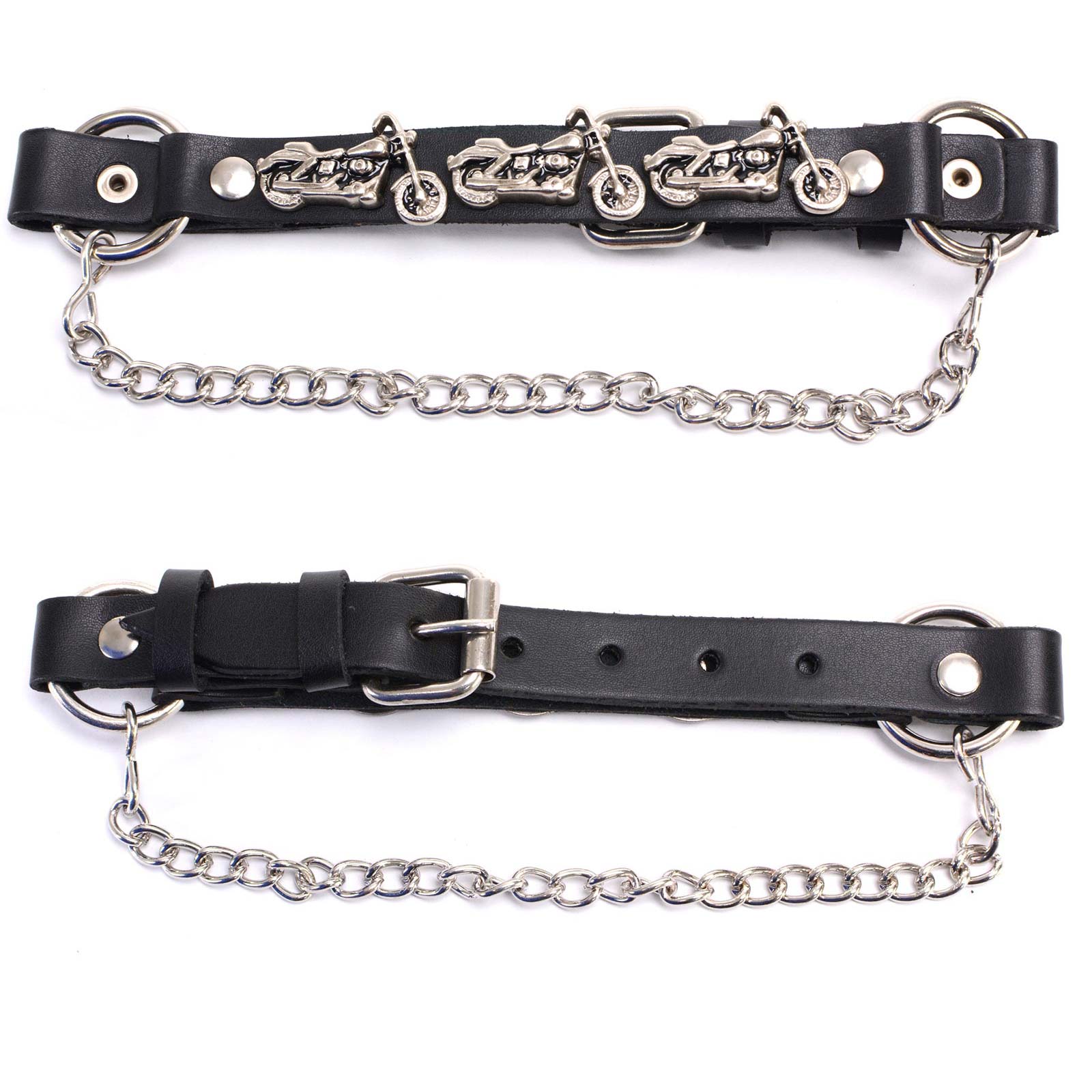 Milwaukee Leather Motorcycle Boot Chain - Silver Chain & Buckle, Motorcycle Medallion Accent - MLA3003