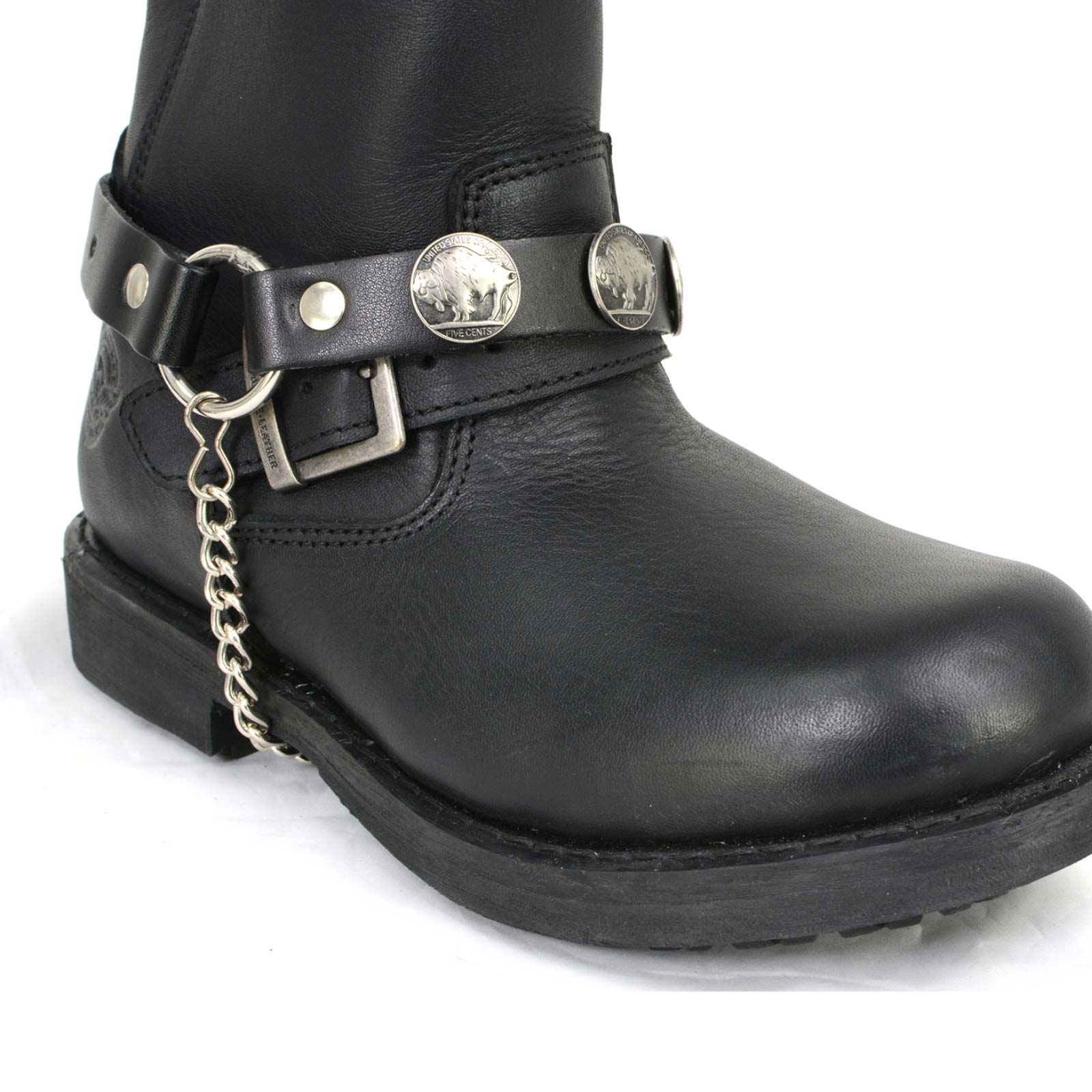 Milwaukee Leather Silver Boot Chain w/ Vintage Buffalo Coin Medallion & Adjustable Strap - MLA3002