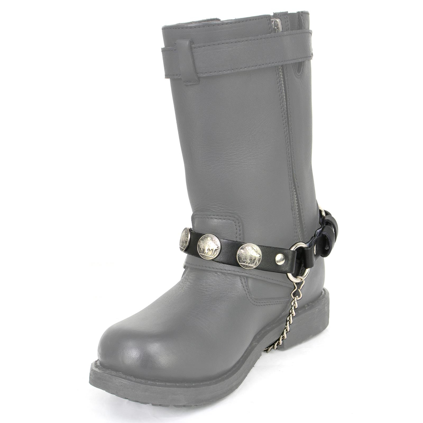Milwaukee Leather Silver Boot Chain w/ Vintage Buffalo Coin Medallion & Adjustable Strap - MLA3002