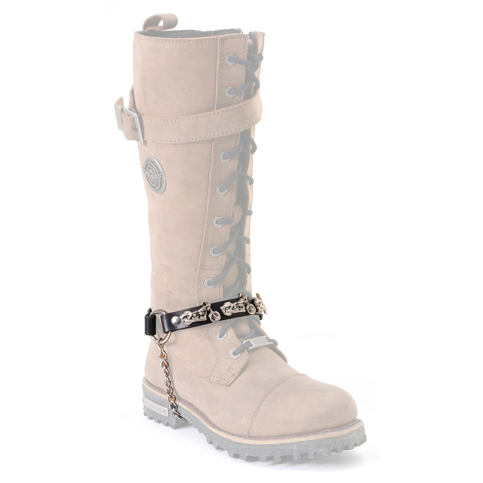 Milwaukee Leather Motorcycle Boot Chain - Silver Chain & Buckle, Motorcycle Medallion Accent - MLA3003