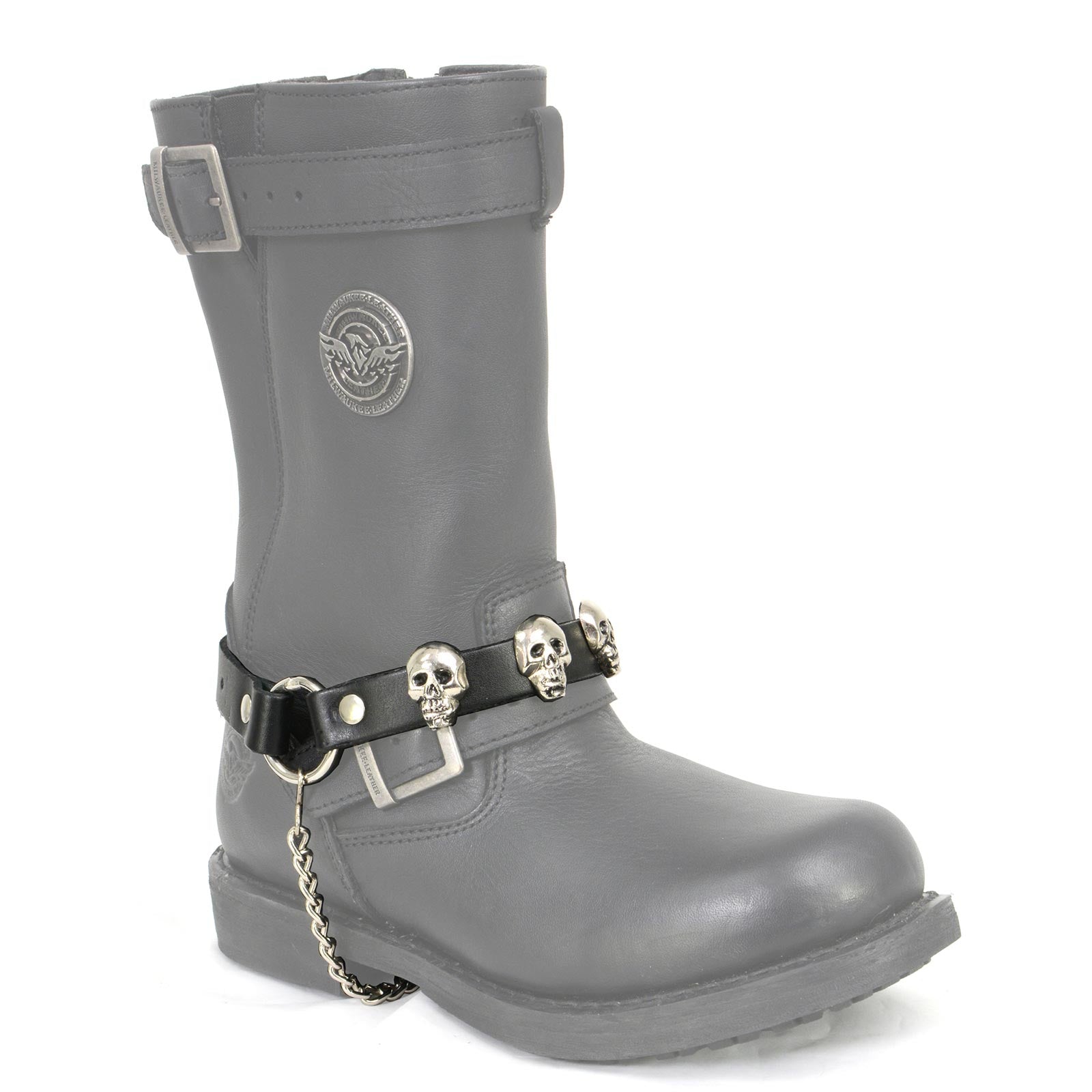 Milwaukee Leather Silver Classic Skull Heads Biker Chain for Motorcycle Boots - MLA3007