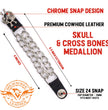 Milwaukee Leather MLA6004SET Skull and Cross Bones 4-PCS Vest Extender Double Chrome Chains w/ Genuine Leather 4" Extension