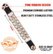 Milwaukee Leather Pink Ribbon Medallion Vest Extender - Double Chrome Chains Genuine Leather 6.5" Extension 4-PCS MLA6021SET