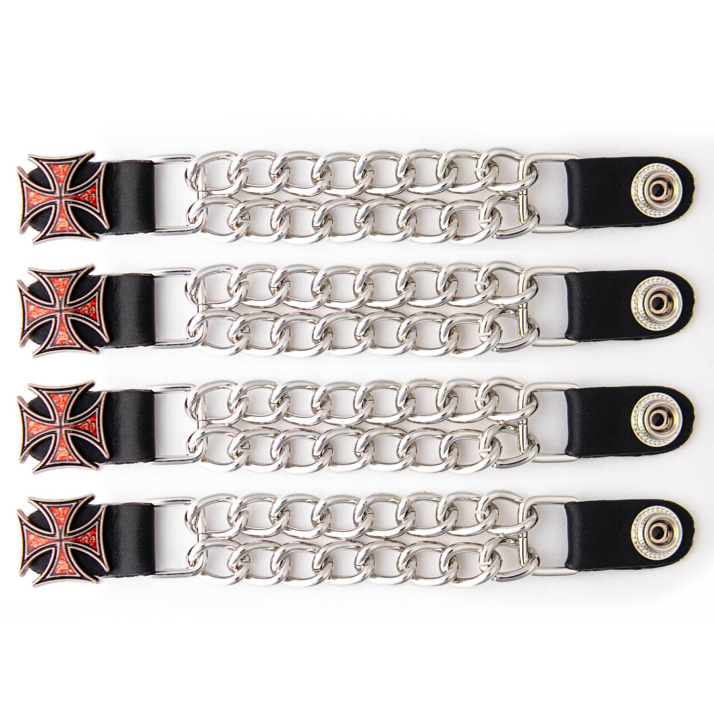 Milwaukee Leather 4-Piece Vest Extender Set - Red Iron Cross, Double Chrome Chains, 4-Inch-MLA6029SET
