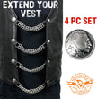 Milwaukee Leather Indian Head Medallion Vest Extender - Double Chrome Chains Genuine Leather 8.5" Extension 4-PCS MLA6044SET
