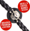 Milwaukee Leather MLA6061SET Skull and Cross Bones 4-PCS Vest Extender Double Chrome Chains w/ Genuine Braided Leather 4" Extension