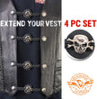 Milwaukee Leather MLA6061SET Skull and Cross Bones 4-PCS Vest Extender Double Chrome Chains w/ Genuine Braided Leather 4" Extension