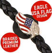 Milwaukee Leather MLA6062SET Eagle USA Flag 4-PCS Vest Extender Double Chrome Chains w/ Genuine Braided Leather 4" Extension