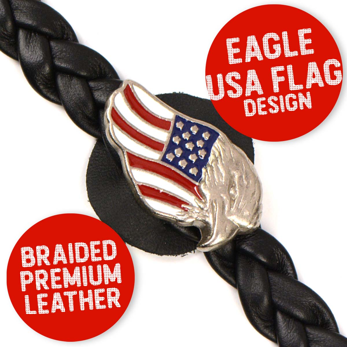 Milwaukee Leather MLA6062SET Eagle USA Flag 4-PCS Vest Extender Double Chrome Chains w/ Genuine Braided Leather 4" Extension