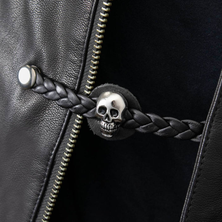 Milwaukee Leather Skull Medallion Vest Extender Genuine Leather Braided Strap 6.5" Extension 4-PCS MLA6064SET