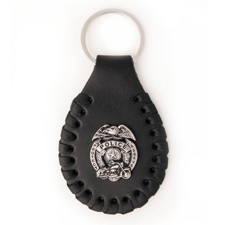 Milwaukee Leather Black Police Badge Pewter Emblem Key Chain - MLA9501