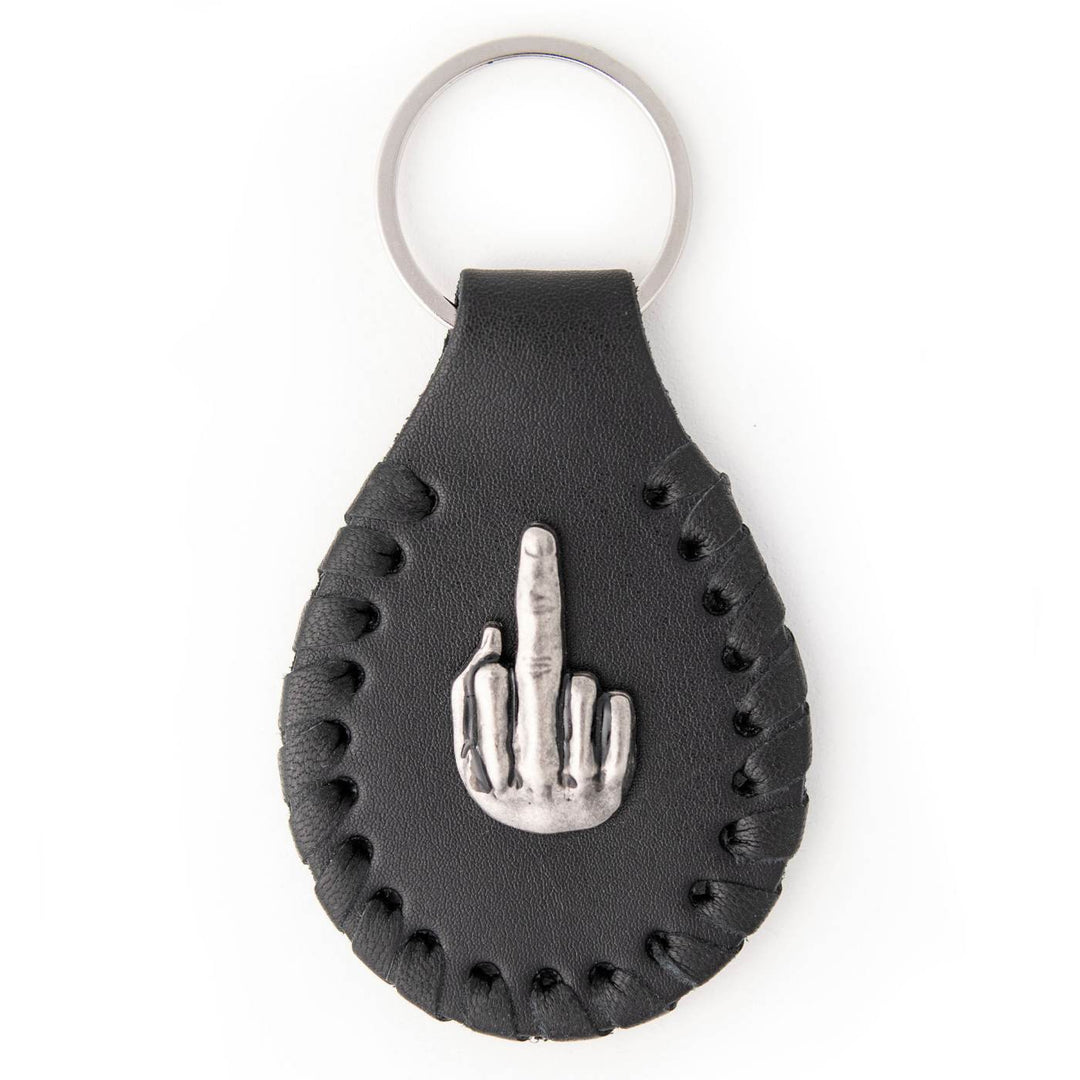 Milwaukee Leather Black Middle Finger Pewter Emblem Key Chain - MLA9508
