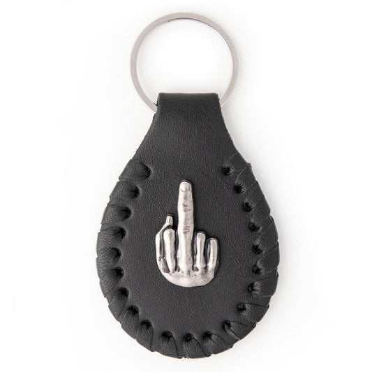 Milwaukee Leather Black Middle Finger Pewter Emblem Key Chain - MLA9508