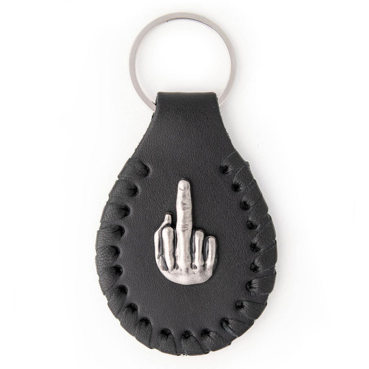Milwaukee Leather Black Middle Finger Pewter Emblem Key Chain - MLA9508