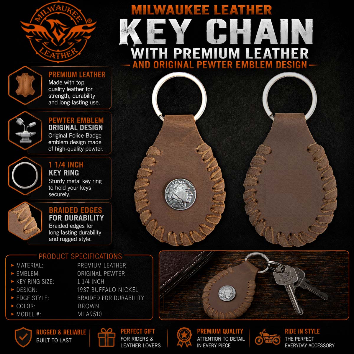 Milwaukee Leather Black Key Chain MLA9510