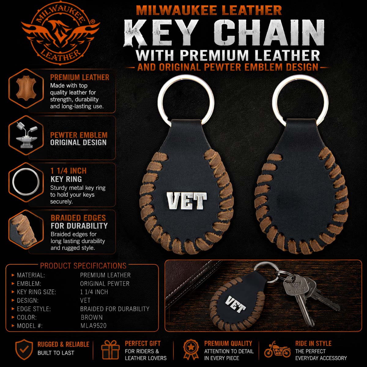 Milwaukee Leather Black Key Chain MLA9520