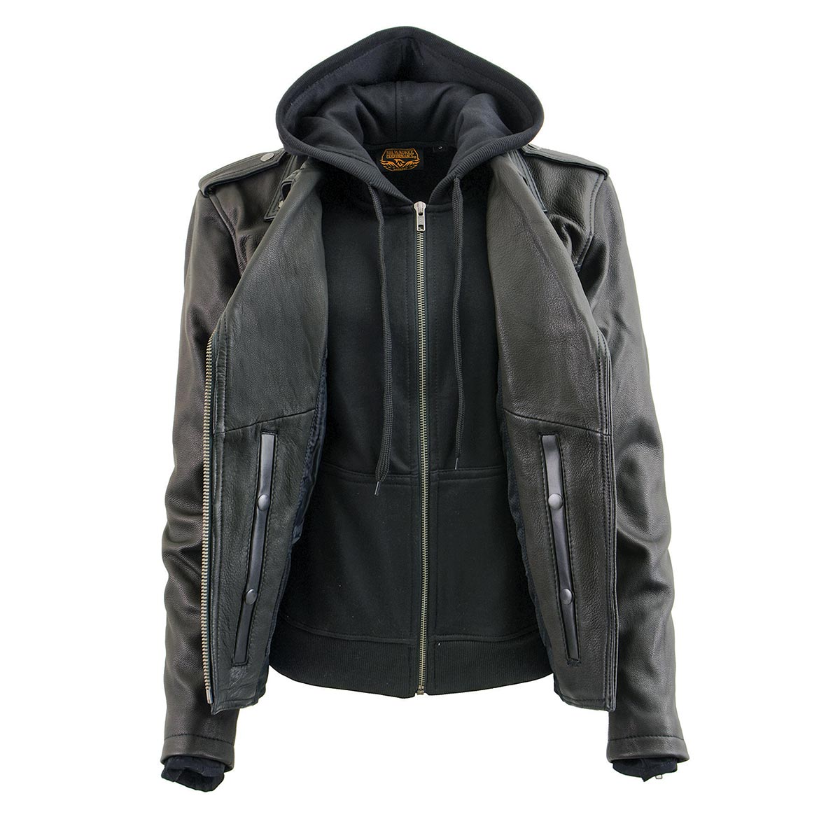 Milwaukee Leather Women’s Galactica Black Leather Vented Motorcycle Jacket with Removable Hoodie - MLL2575