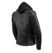 Milwaukee Leather Women’s Galactica Black Leather Vented Motorcycle Jacket with Removable Hoodie - MLL2575