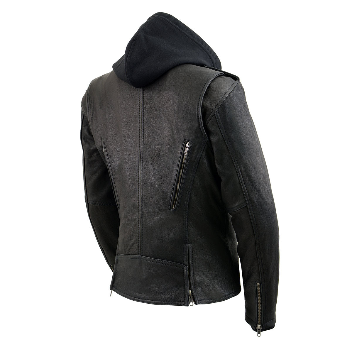 Milwaukee Leather Women’s Galactica Black Leather Vented Motorcycle Jacket with Removable Hoodie - MLL2575