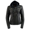 Milwaukee Leather Women’s Galactica Black Leather Vented Motorcycle Jacket with Removable Hoodie - MLL2575