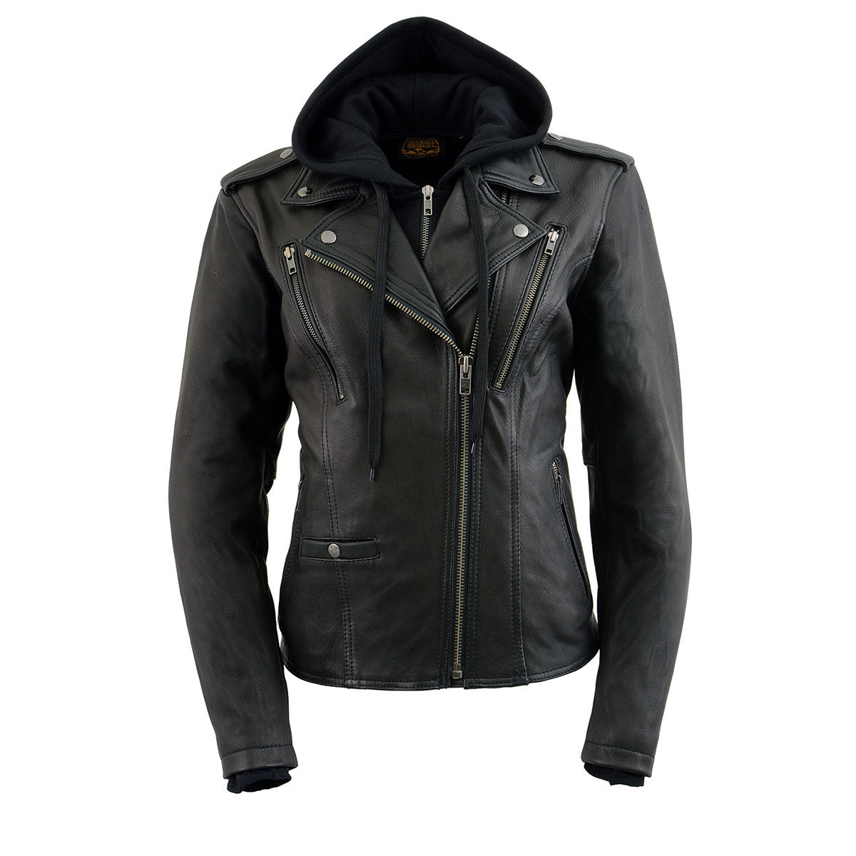 Milwaukee Leather Women’s Galactica Black Leather Vented Motorcycle Jacket with Removable Hoodie - MLL2575