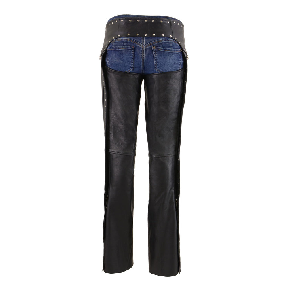 Milwaukee Leather Women's Rivet Rose Black Leather Motorcycle Chaps w/ Rivet and D-Ring Accents - MLL6503