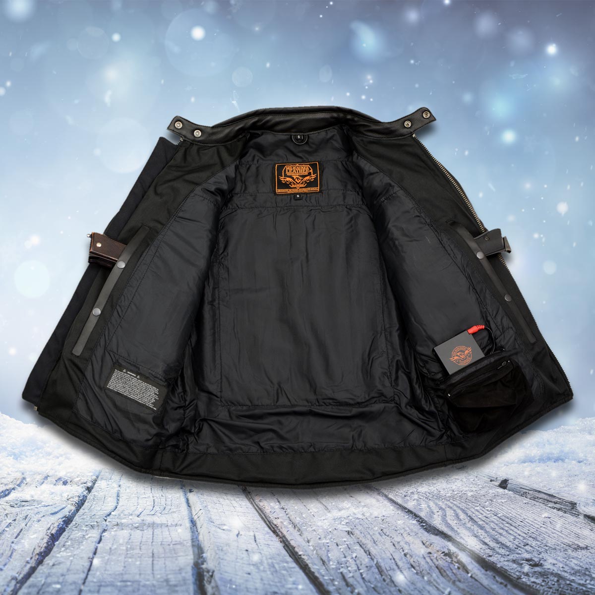 Milwaukee Leather Men’s Inferno Rider Heated Scooter Leather Jacket w/ Dual-Power,Vented System (MLM1513SET)