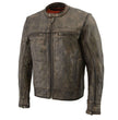 Milwaukee Leather MLM1550 Men's Vented Black-Beige Distressed Leather Scooter Style Motorcycle Jacket w/ Liner