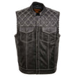 Milwaukee Leather MLM3525 Men's Black 'Paisley' Accented White Stitching Leather Vest – w/Armhole Trim Open Collar Design