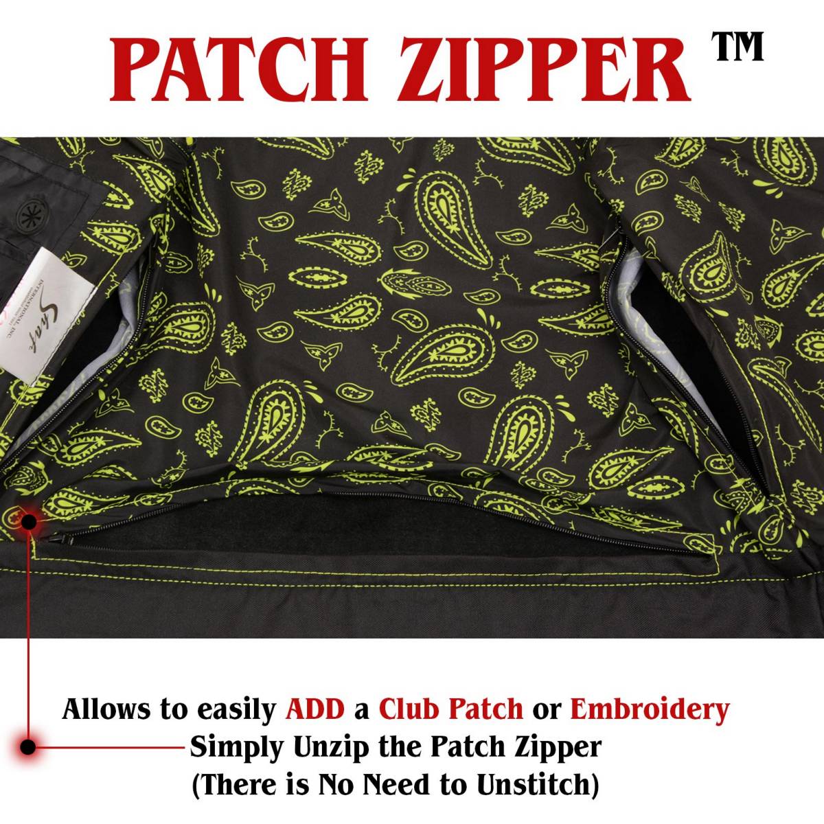 Milwaukee Leather MLM3528 Men's Black Paisley Lined Leather Vest w/ Neon Green Stitching & Armhole Trim