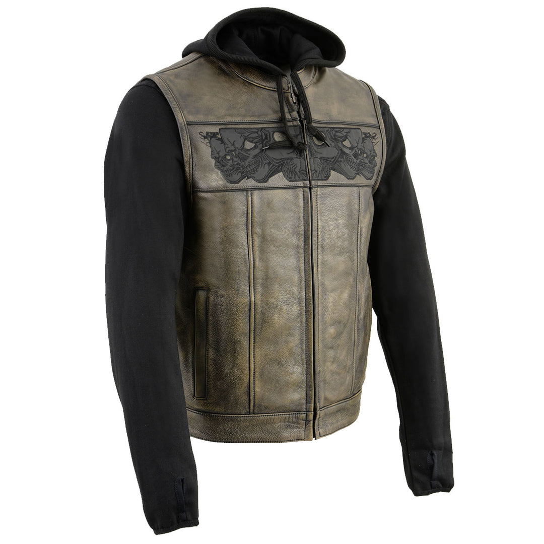 Milwaukee Leather Men's Distress Brown Hooded Leather Vest, MLM3561