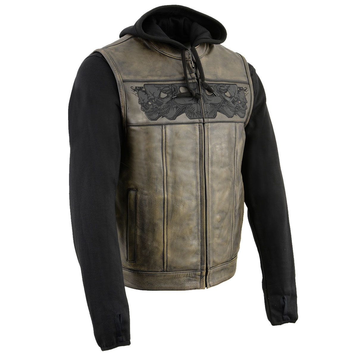 Milwaukee Leather Men's Distress Brown Hooded Leather Vest, MLM3561